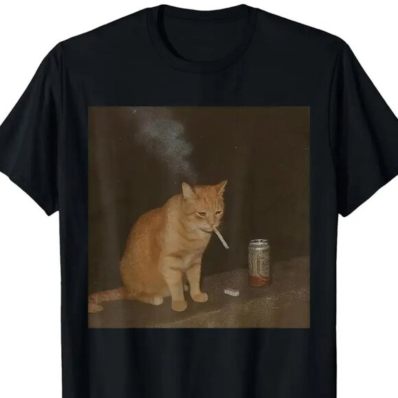 Tops - Cat Smoking Cigarette & Beer Baddies Get Saddies T-Shirt - 100% Cotton